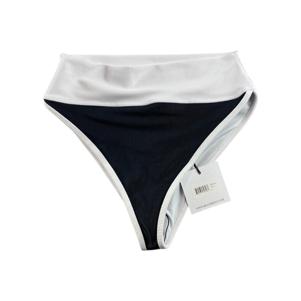 NWT Beach Riot Ribbed High Waisted Bikini Bottoms Black White L